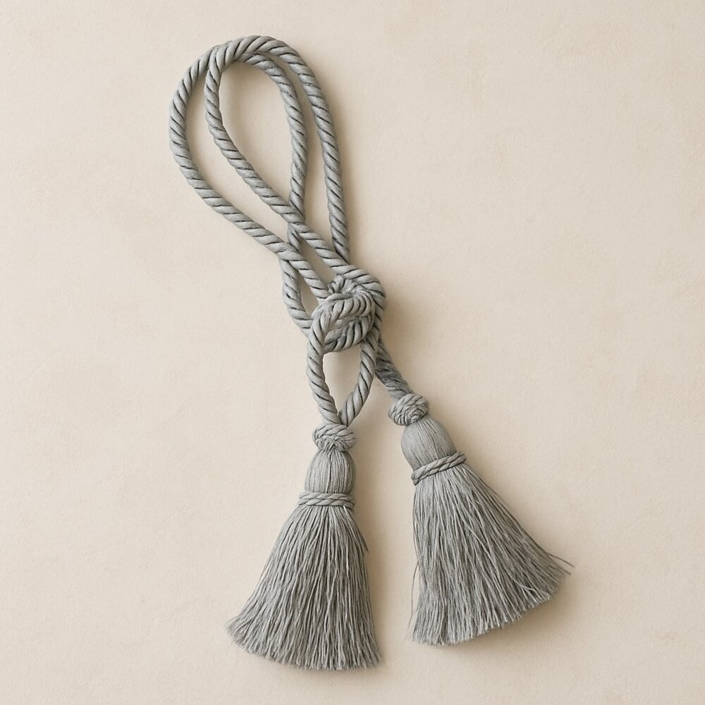 Silver Gray Tassel Curtain Tiebacks Rope Holdbacks Home Decor Pair 27”
